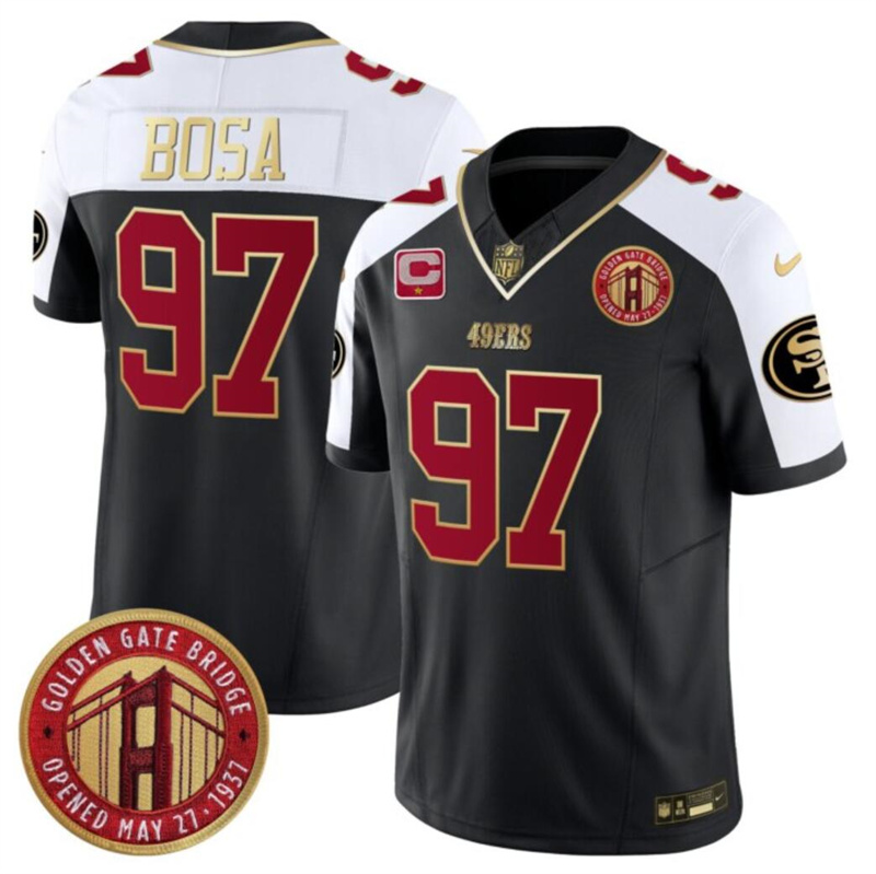 Men's San Francisco 49ers #97 Nick Bosa Balck F.U.S.E. Golden Gate Bridge With 1-Star C Patch Alternate Vapor Limited Stitched Football Jersey Men's San Francisco 49ers #97 Nick Bosa Balck F.U.S.E. Golden Gate Bridge With 1-Star C Patch Alternate Vapor Limited Stitched Football Jersey